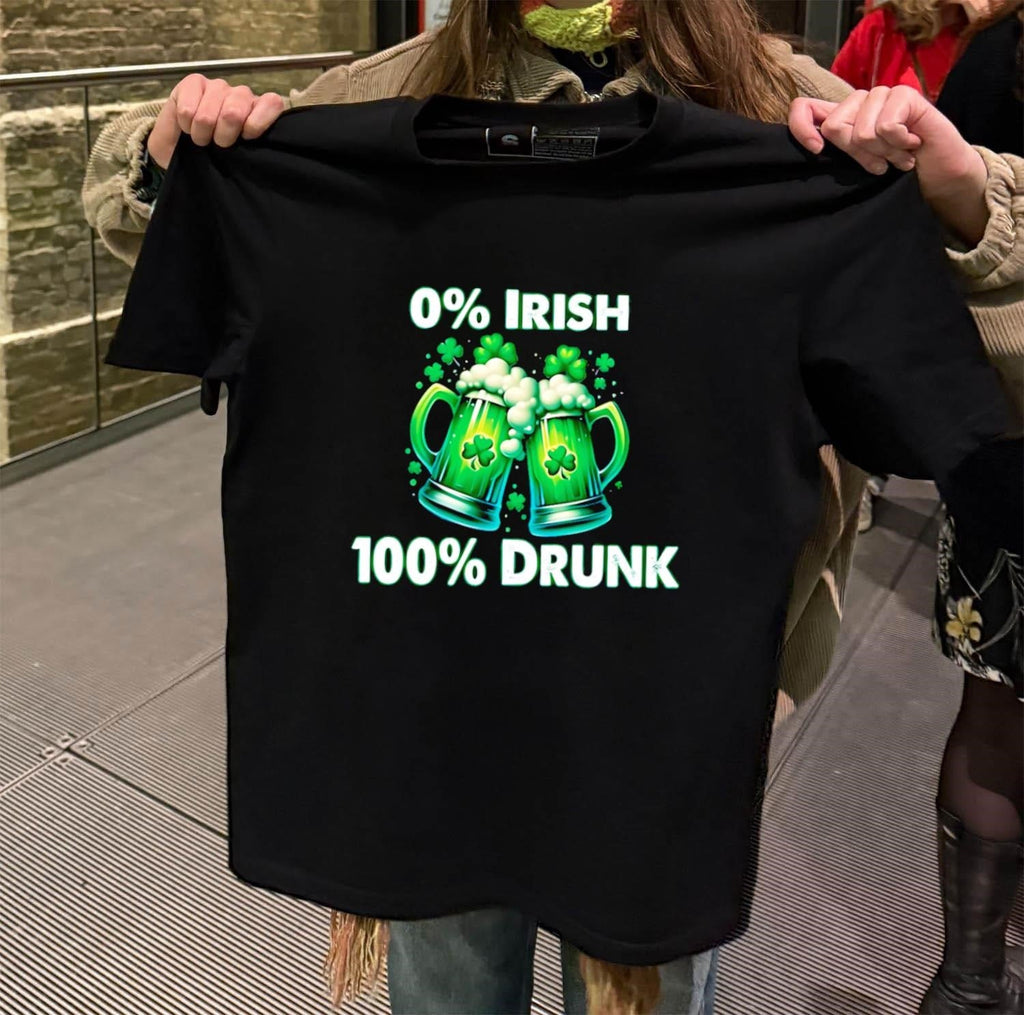 0% Irish 100% Drunk Green Beer Mugs Shamrocks - Adult & Kids T-Shirts, Sweatshirts & Hoodies apparel design preview 2