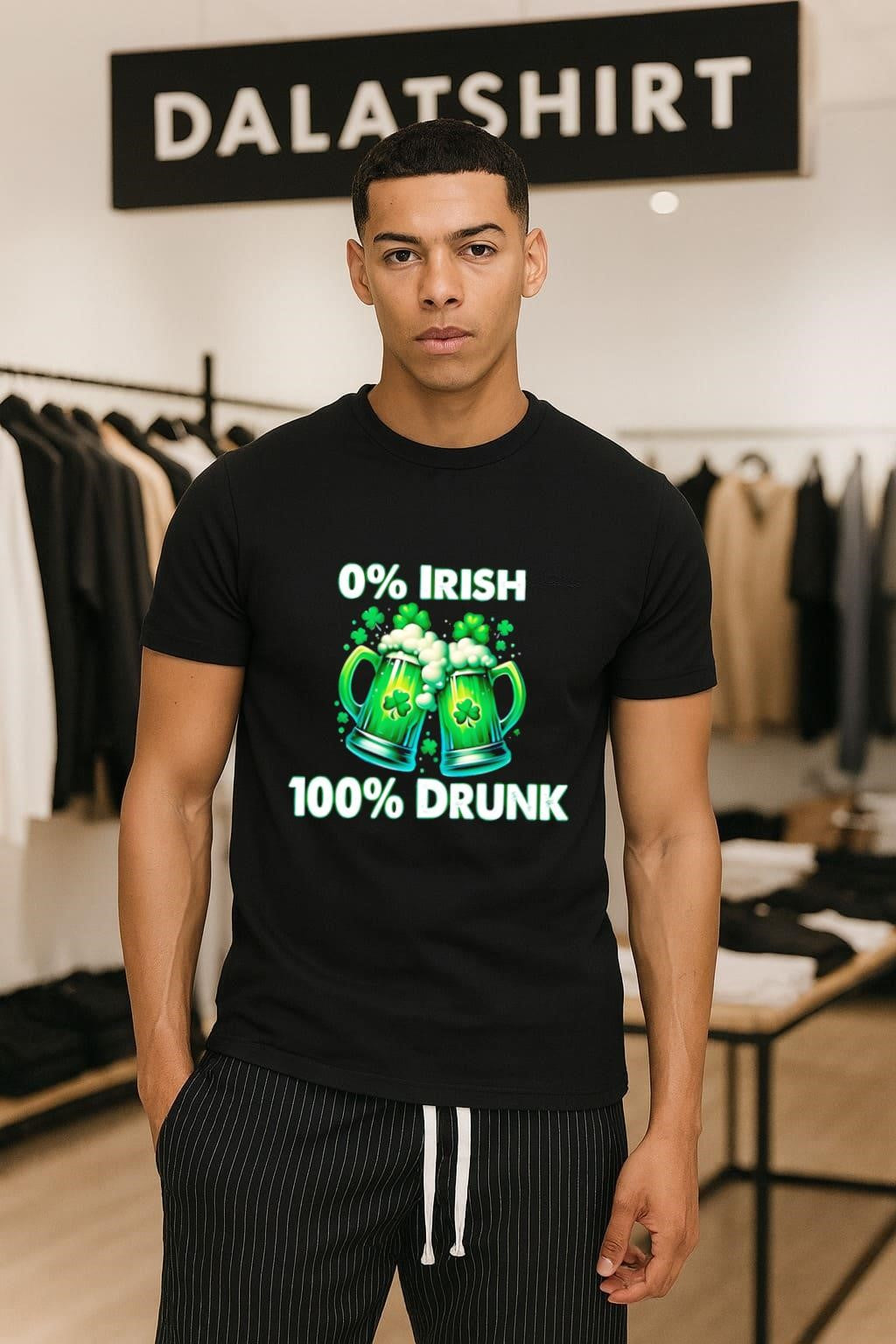 0% Irish 100% Drunk Green Beer Mugs Shamrocks - Adult & Kids T-Shirts, Sweatshirts & Hoodies apparel design preview 1