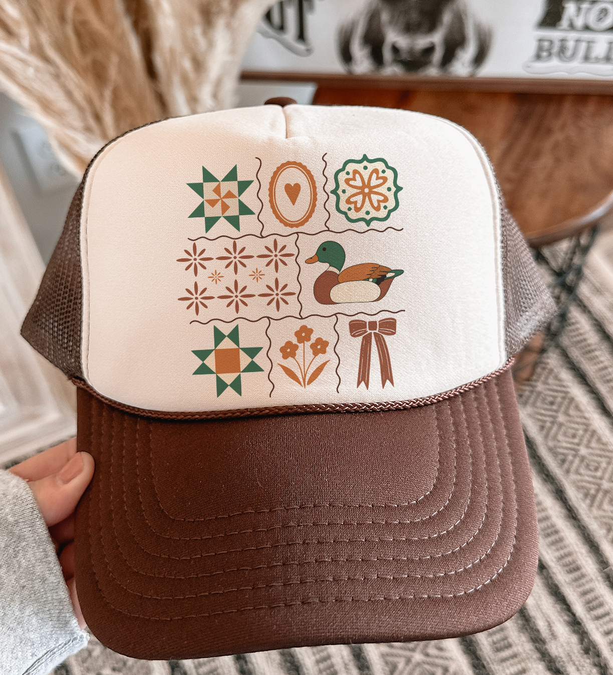 Grandma Core Folkart Mallard Brown Tan Otto Trucker - Adult & Kids T-Shirts, Sweatshirts & Hoodies apparel design preview 1