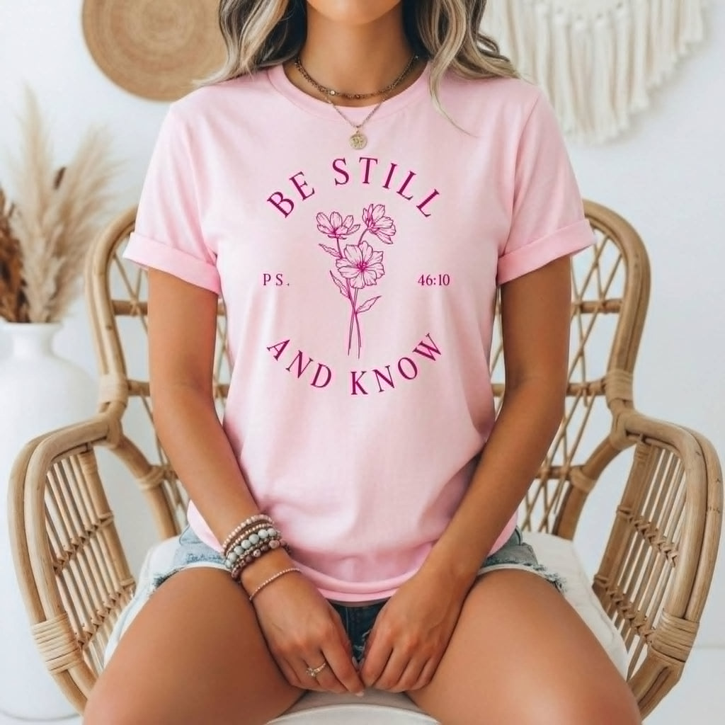 Be Still and Know Pink Tultex Vintage Christian - Adult & Kids T-Shirts, Sweatshirts & Hoodies apparel design preview 1