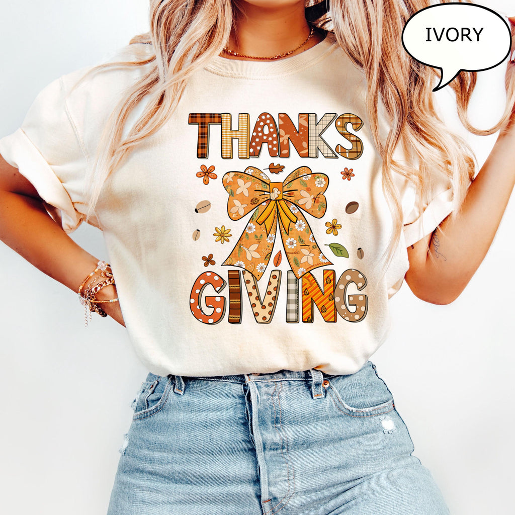 Comfort Colors Coquette Bow Thanksgiving Autumn Fall - Adult & Kids T-Shirts, Sweatshirts & Hoodies apparel design preview 2