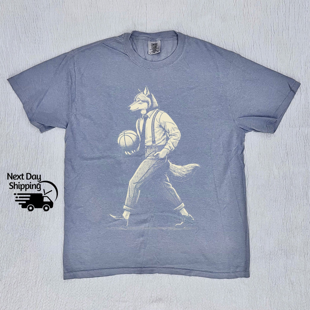 Retro Wolf Man Basketball 90s Lovers Vintage Washed - Adult & Kids T-Shirts, Sweatshirts & Hoodies apparel design preview 2