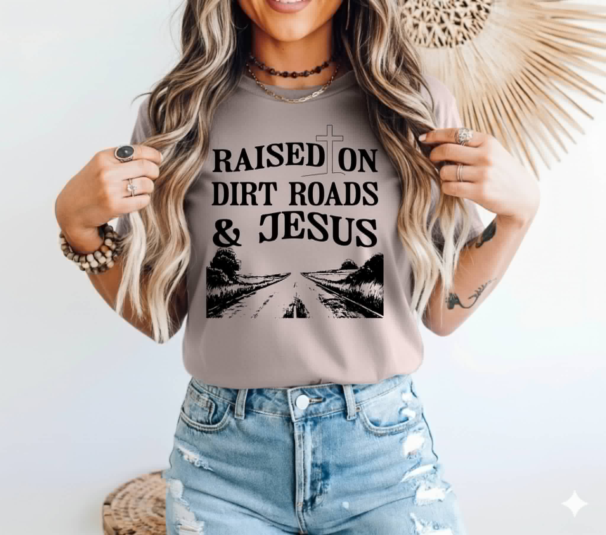 Raised On Dirt Roads Jesus Bella Western Faith - Adult & Kids T-Shirts, Sweatshirts & Hoodies apparel design preview 1