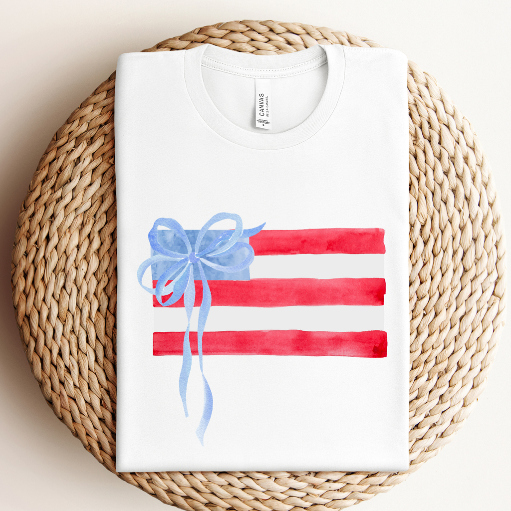 Watercolor Coquette American Flag Graphic - Adult & Kids T-Shirts, Sweatshirts & Hoodies apparel design preview 1