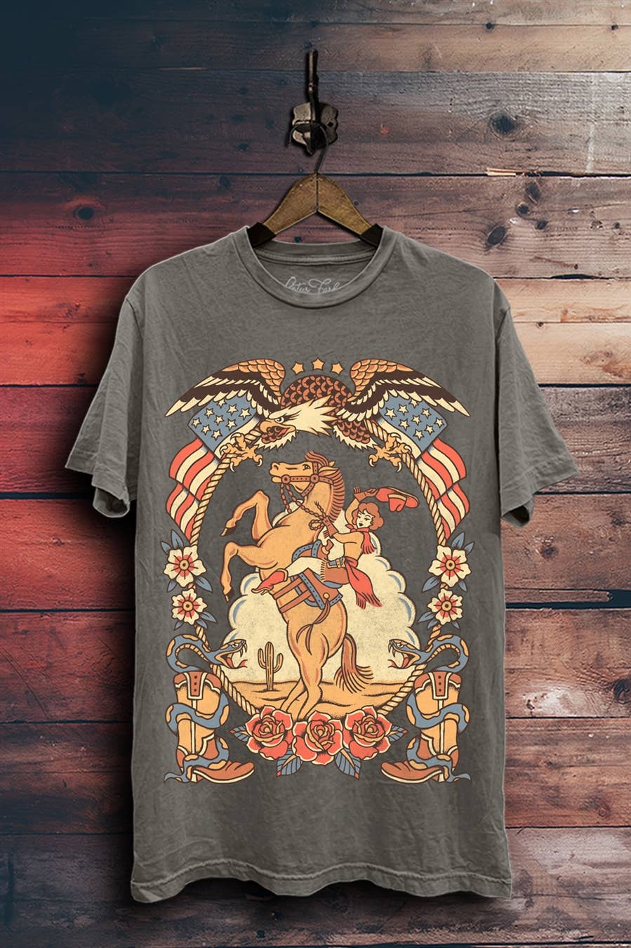 Western Cowgirl Tattoo Graphic Top - Adult & Kids T-Shirts, Sweatshirts & Hoodies apparel design preview 1