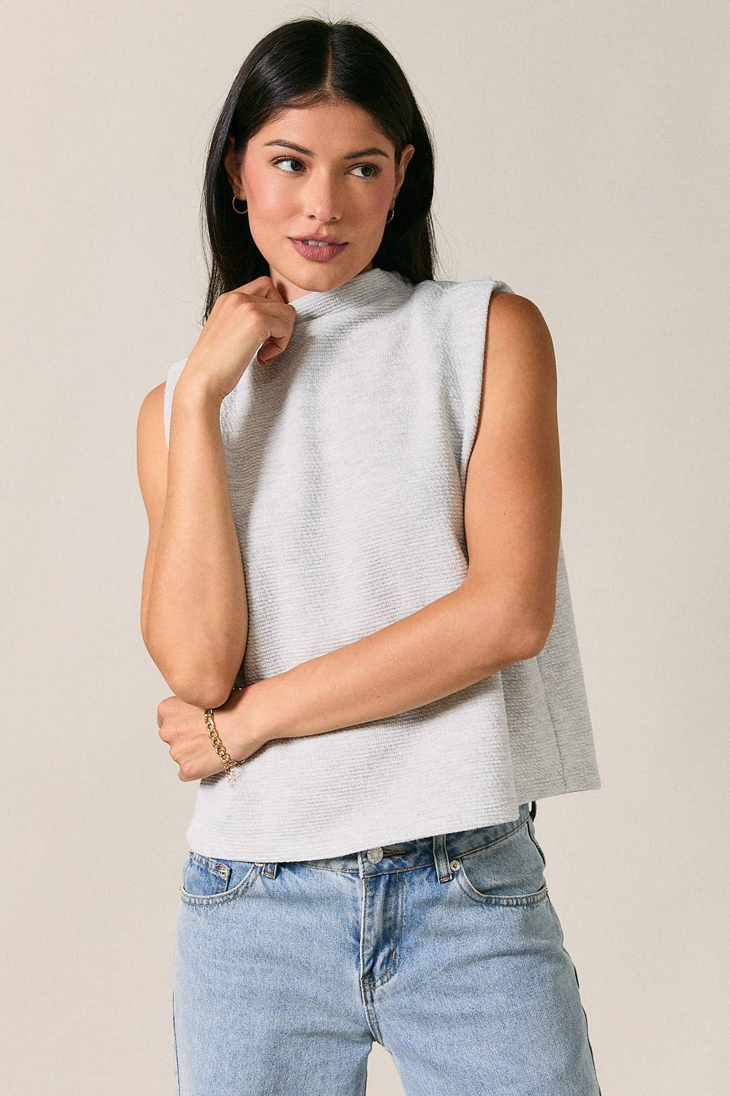Mock Neck Sleeveless Folded Shoulder Top - Adult & Kids T-Shirts, Sweatshirts & Hoodies apparel design preview 1