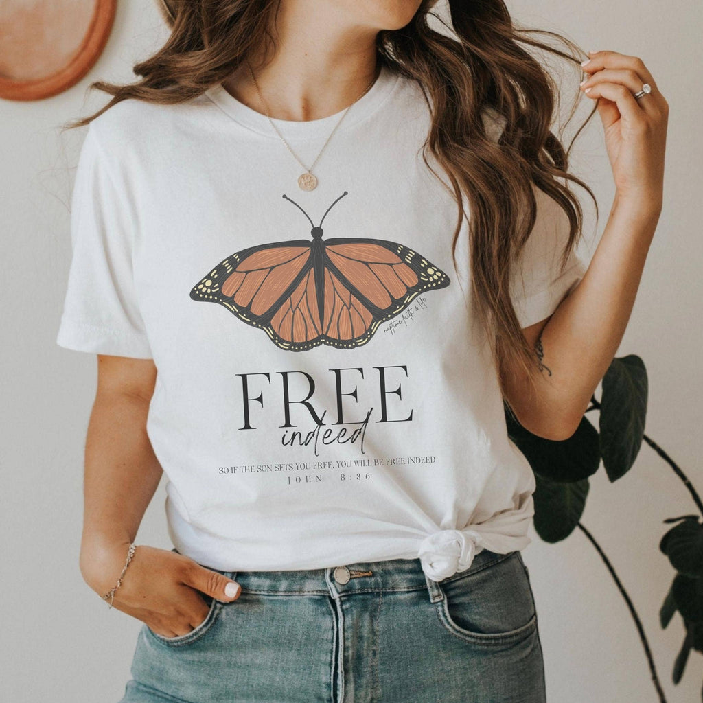 Free Indeed Monarch Butterfly Bible Verse Womens - Adult & Kids T-Shirts, Sweatshirts & Hoodies apparel design preview 1