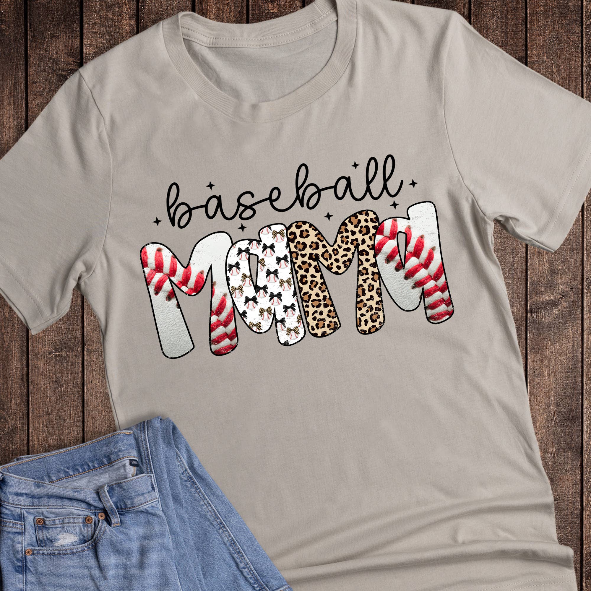 Baseball Mama Leopard and Bows Graphic - Adult & Kids T-Shirts, Sweatshirts & Hoodies apparel design preview 1