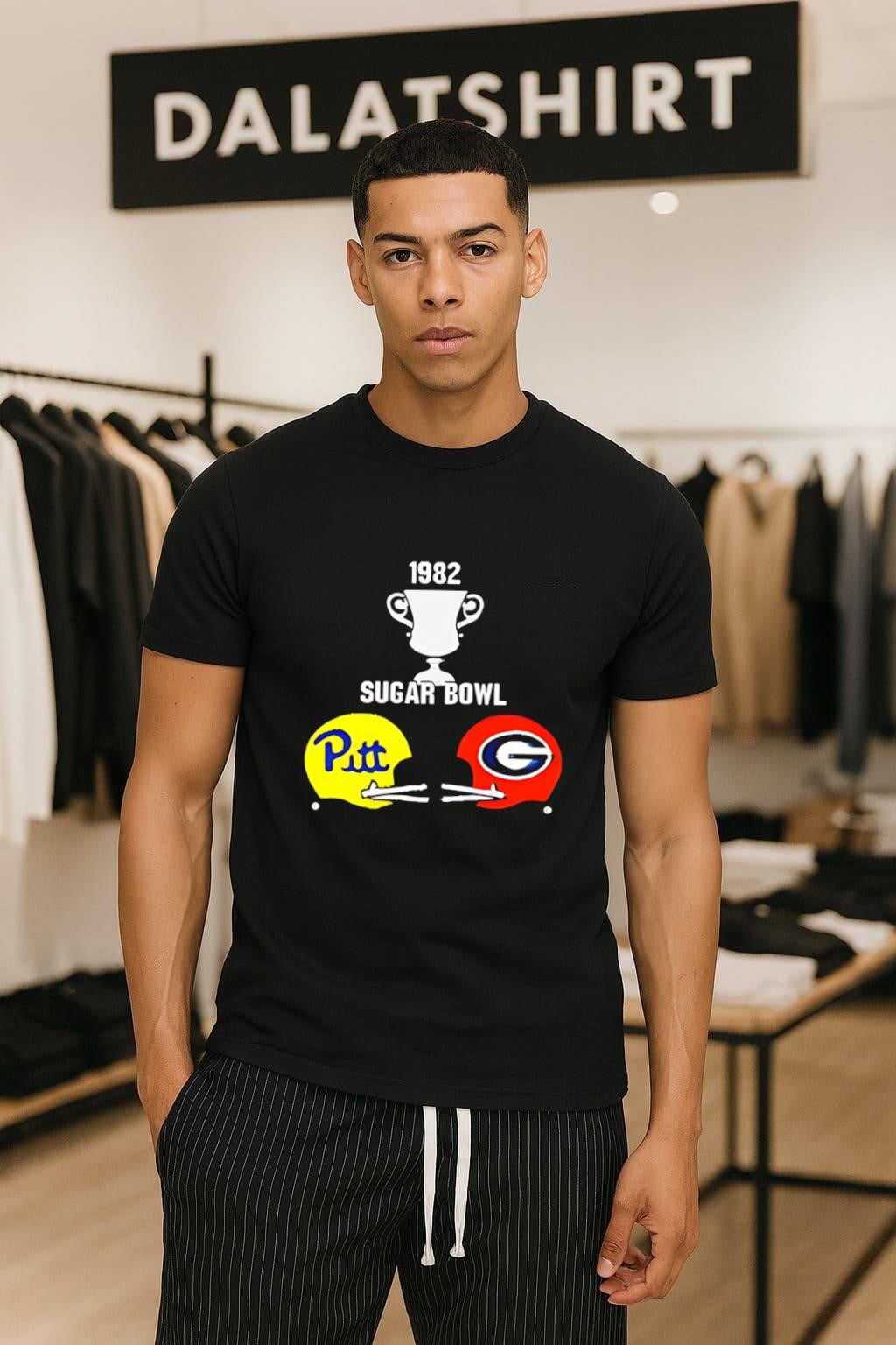 1982 Sugar Bowl Pitt vs Georgia Helmets Trophy - Adult & Kids T-Shirts, Sweatshirts & Hoodies apparel design preview 1