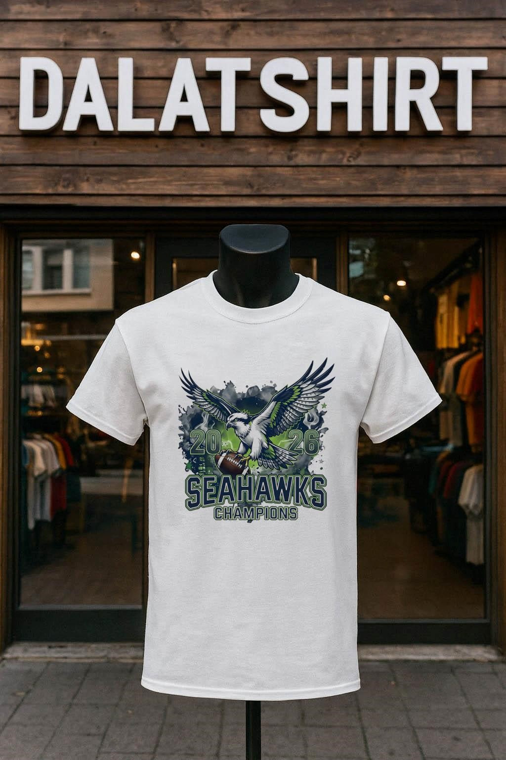 2026 Seahawks Champions Flying Eagle With Football - Adult & Kids T-Shirts, Sweatshirts & Hoodies apparel design preview 1