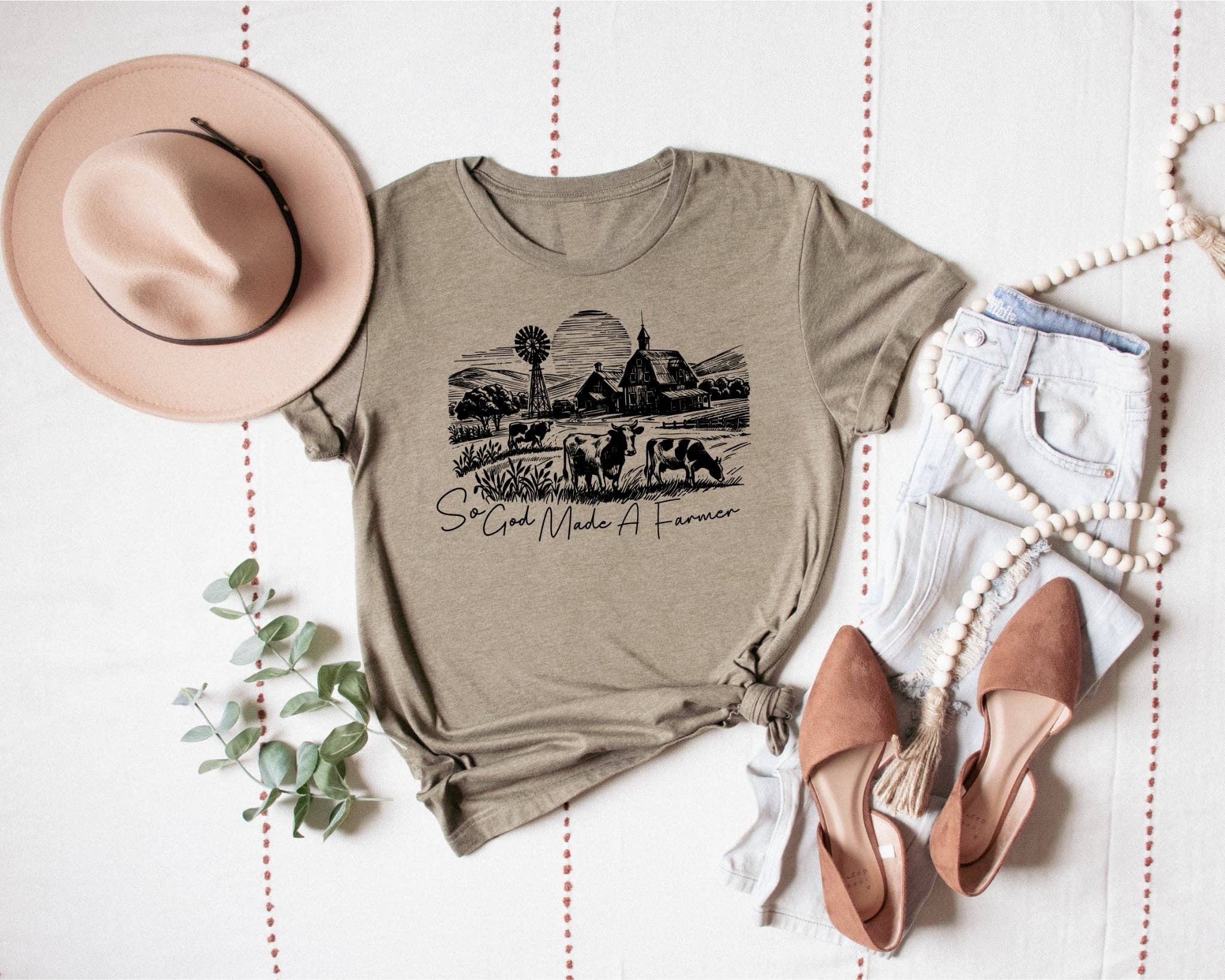 God Made A Farmer Olive Western Faith Graphic - Adult & Kids T-Shirts, Sweatshirts & Hoodies apparel design preview 1