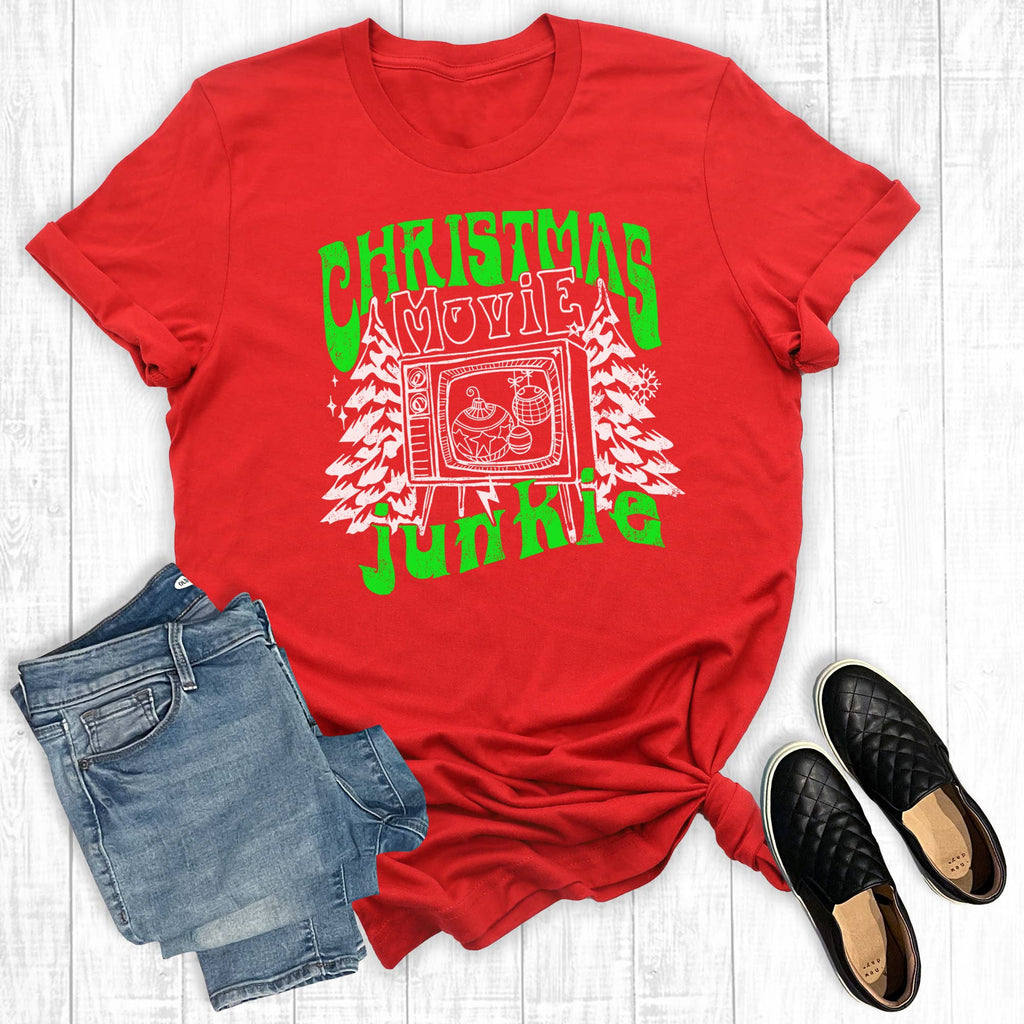 Retro Christmas Movie Junkie Graphic - Adult & Kids T-Shirts, Sweatshirts & Hoodies apparel design preview 1