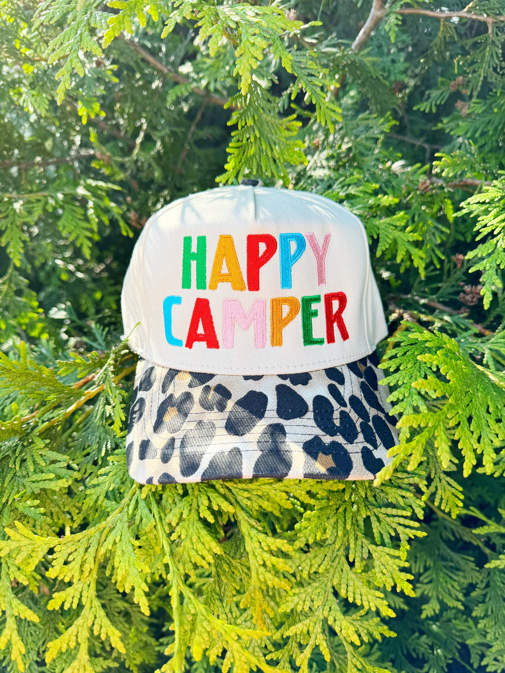 Happy Camper Leopard Hat - Adult & Kids T-Shirts, Sweatshirts & Hoodies apparel design preview 1