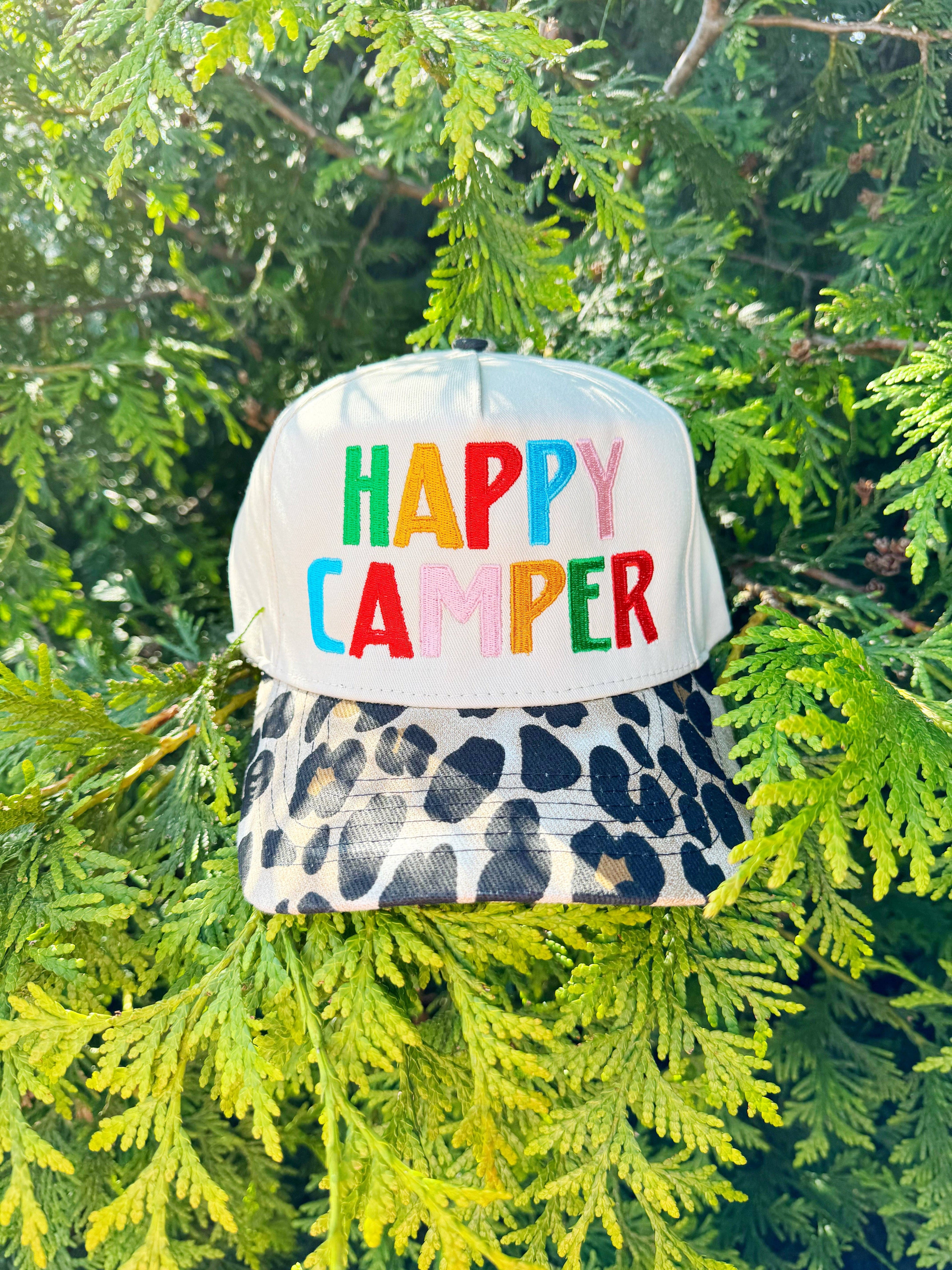 Happy Camper Leopard Hat - Adult & Kids T-Shirts, Sweatshirts & Hoodies apparel design preview 1