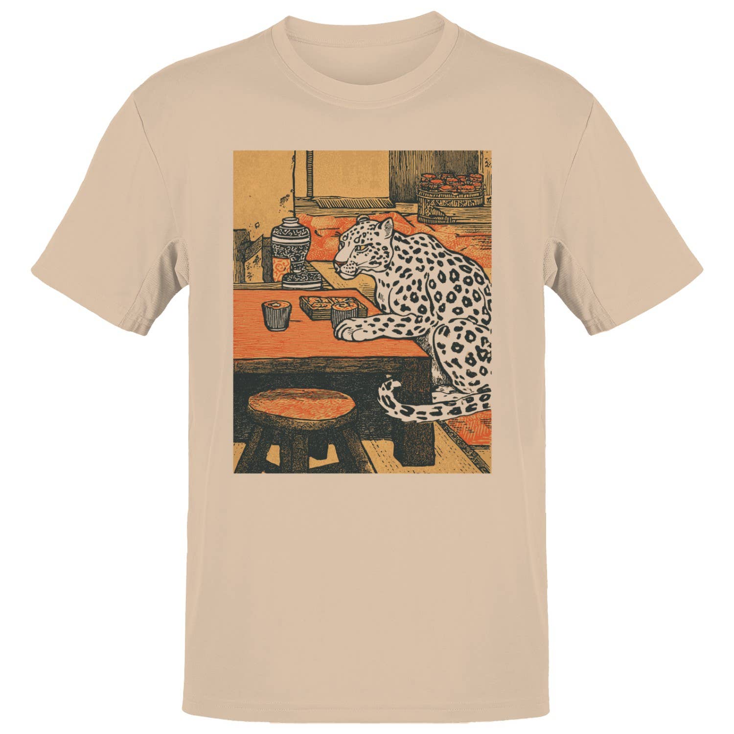 Leopard in Japanese Tea Room Men's - Adult & Kids T-Shirts, Sweatshirts & Hoodies apparel design preview 1
