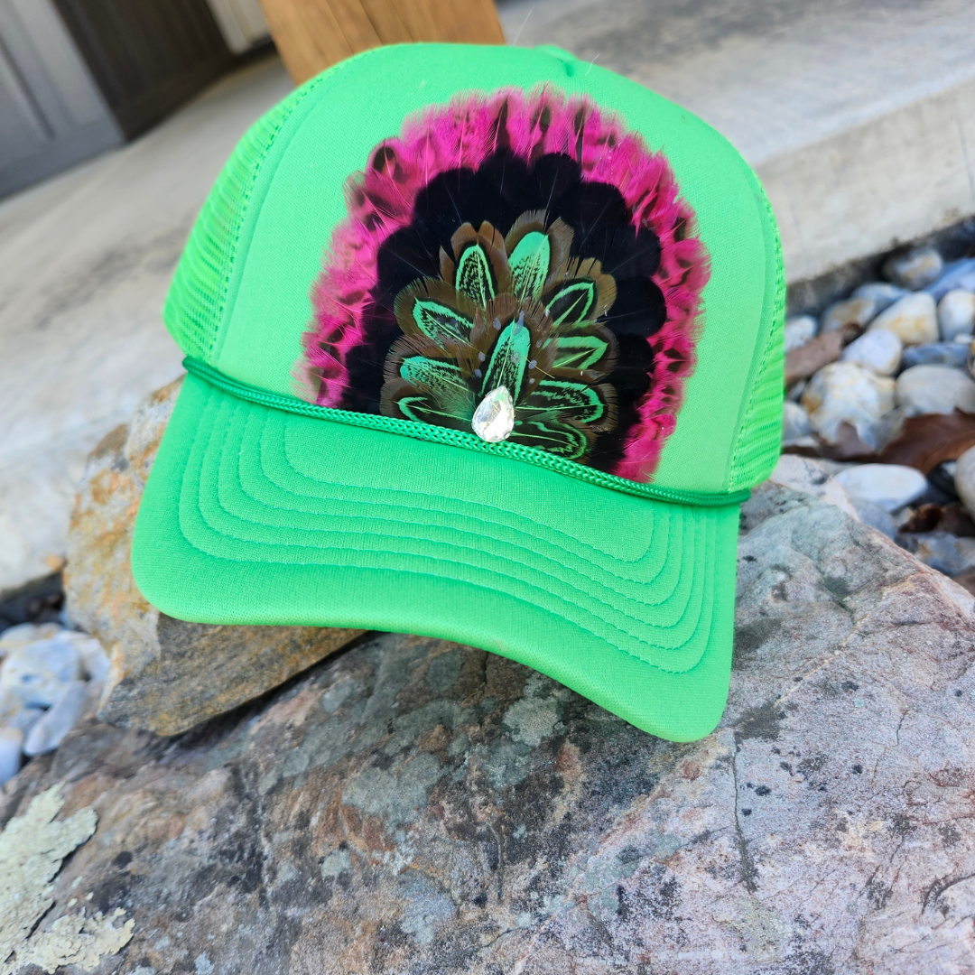 Summer Green Cosmic Cowgirl Feathered Trucker Hat - Adult & Kids T-Shirts, Sweatshirts & Hoodies apparel design preview 1