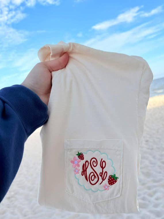 Strawberry Flower SPRING47 Embroidery Pocket - Adult & Kids T-Shirts, Sweatshirts & Hoodies apparel design preview 1