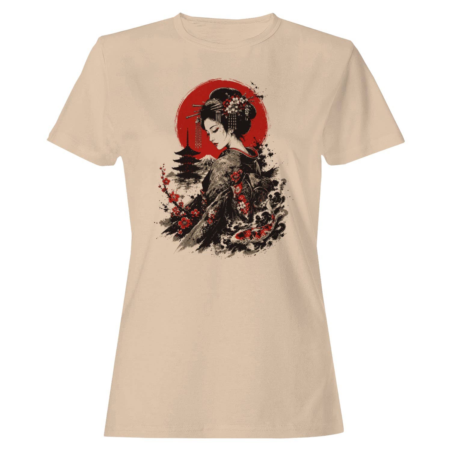 Japanese Geisha Red Sun Sakura Women's - Adult & Kids T-Shirts, Sweatshirts & Hoodies apparel design preview 1