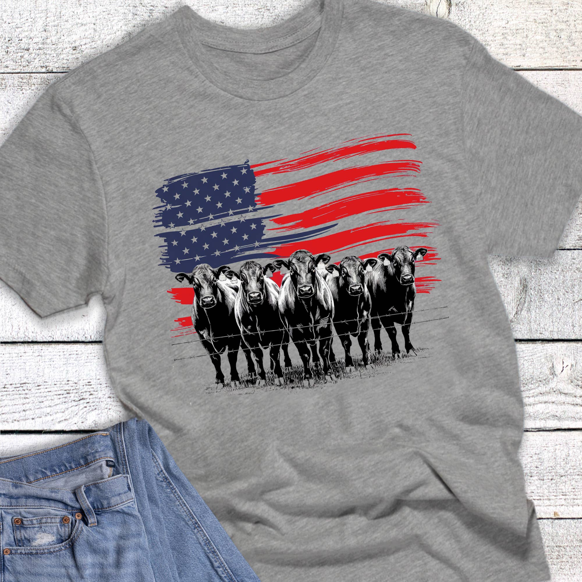 Patriotic Cows and Flag Western Graphic - Adult & Kids T-Shirts, Sweatshirts & Hoodies apparel design preview 1