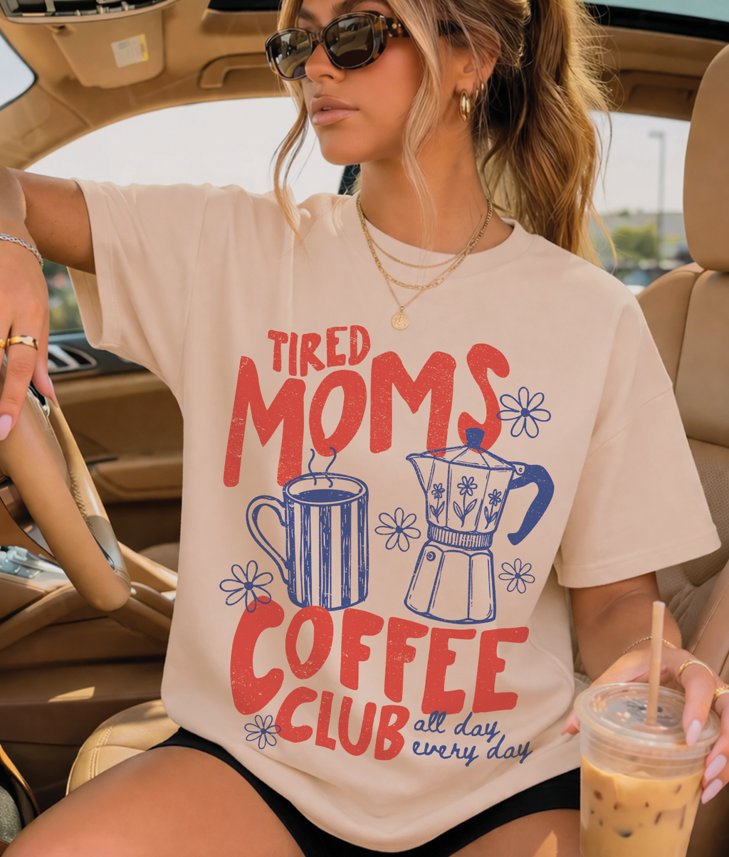 Tired Moms Coffee Club Blue and Red Cream - Adult & Kids T-Shirts, Sweatshirts & Hoodies apparel design preview 1