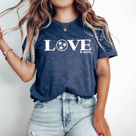 Love It Here, Heather Navy Sale - Adult & Kids T-Shirts, Sweatshirts & Hoodies apparel design preview 1