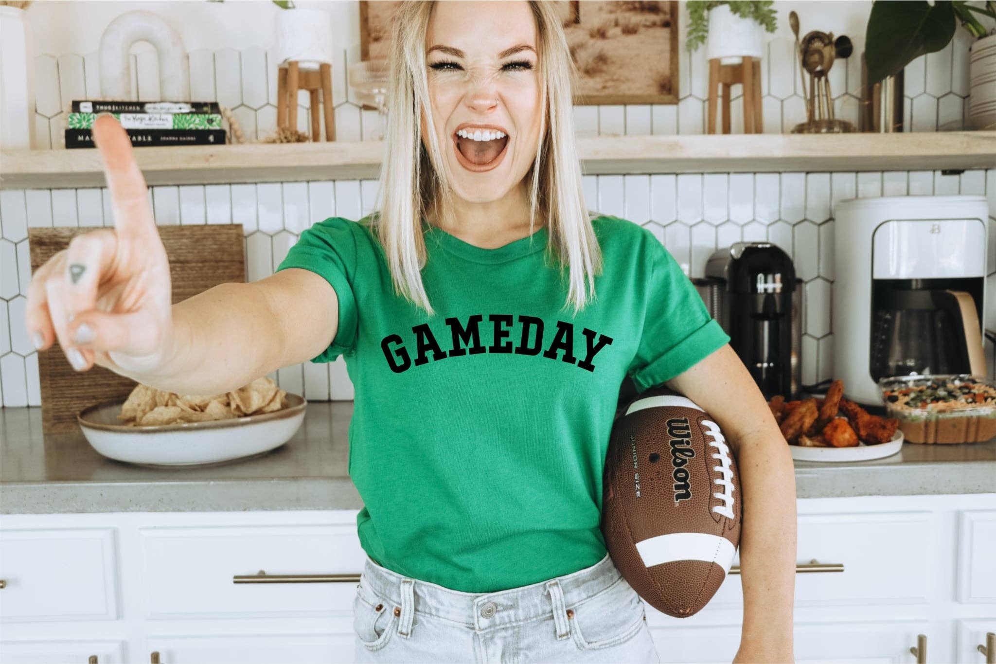 Gameday Varsity Font Kelly Green Football Trendy - Adult & Kids T-Shirts, Sweatshirts & Hoodies apparel design preview 1