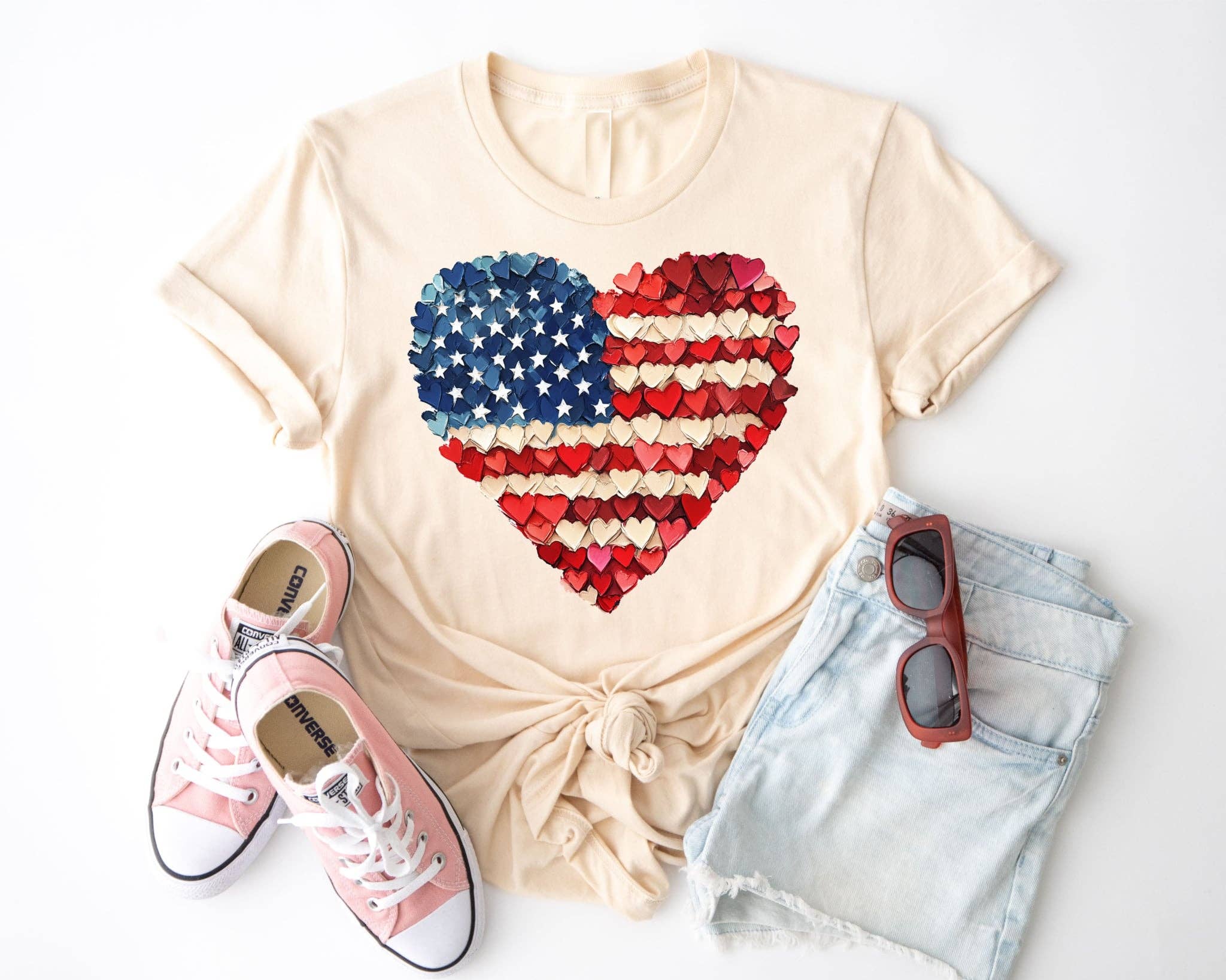 Usa Heart Flag Vintage 4th of July Cream Graphic - Adult & Kids T-Shirts, Sweatshirts & Hoodies apparel design preview 1
