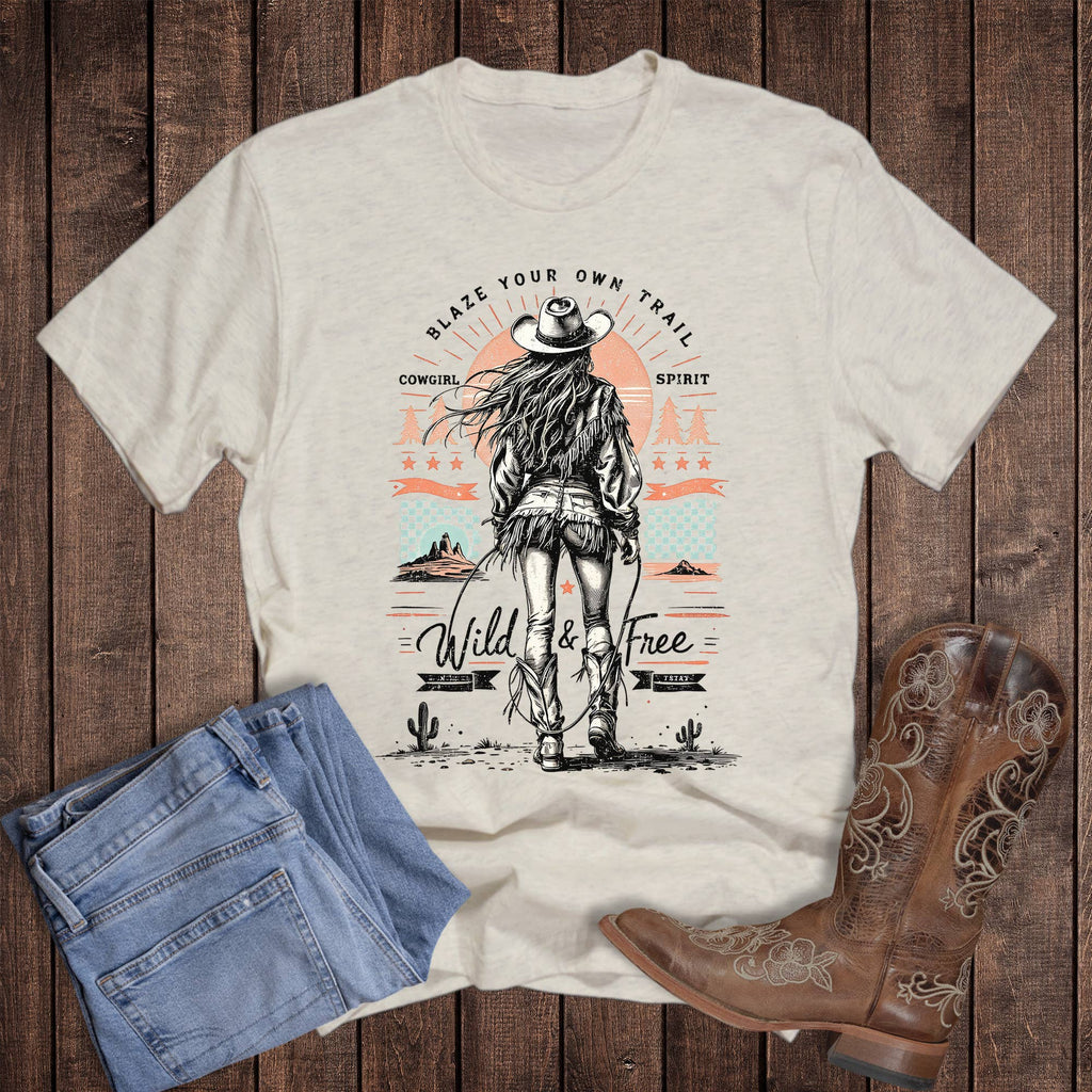Western Cowgirl Wild and Free Graphic - Adult & Kids T-Shirts, Sweatshirts & Hoodies apparel design preview 1