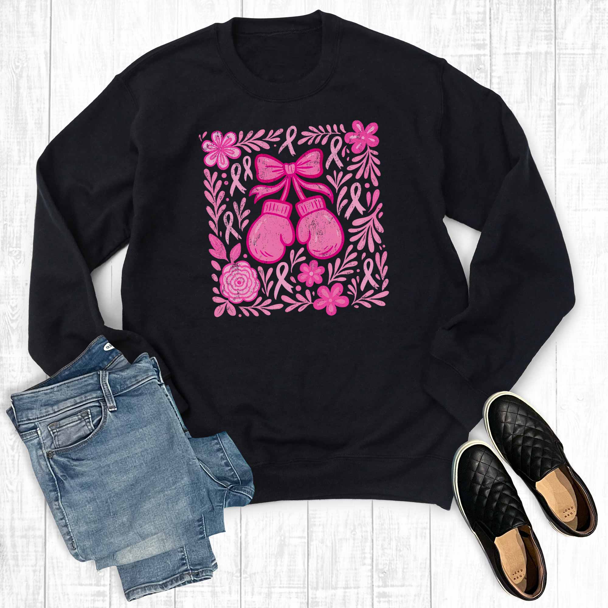 Boho Fight Cancer Boxing Gloves Graphic - Adult & Kids T-Shirts, Sweatshirts & Hoodies apparel design preview 1