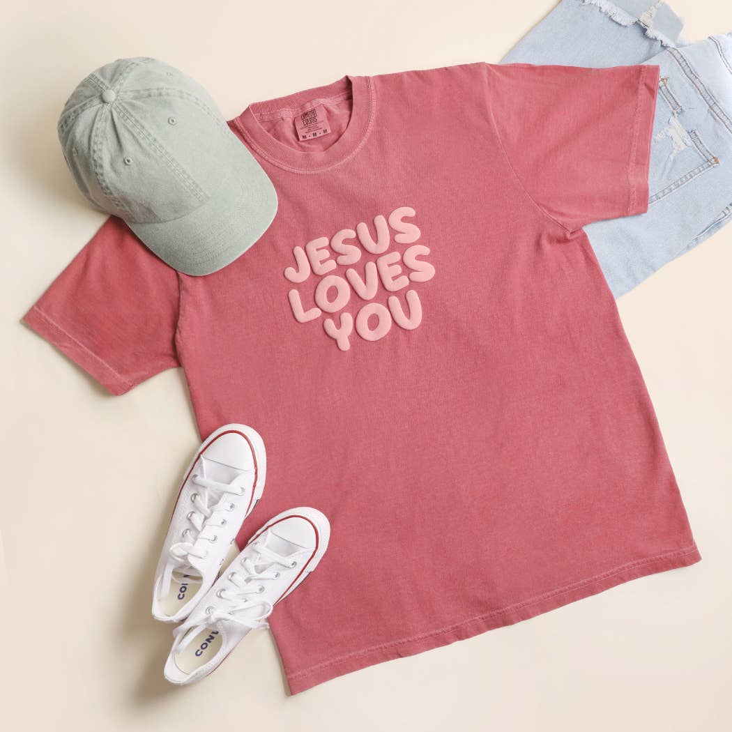 Jesus Loves You Puff Garment-Dyed Heavy - Adult & Kids T-Shirts, Sweatshirts & Hoodies apparel design preview 1