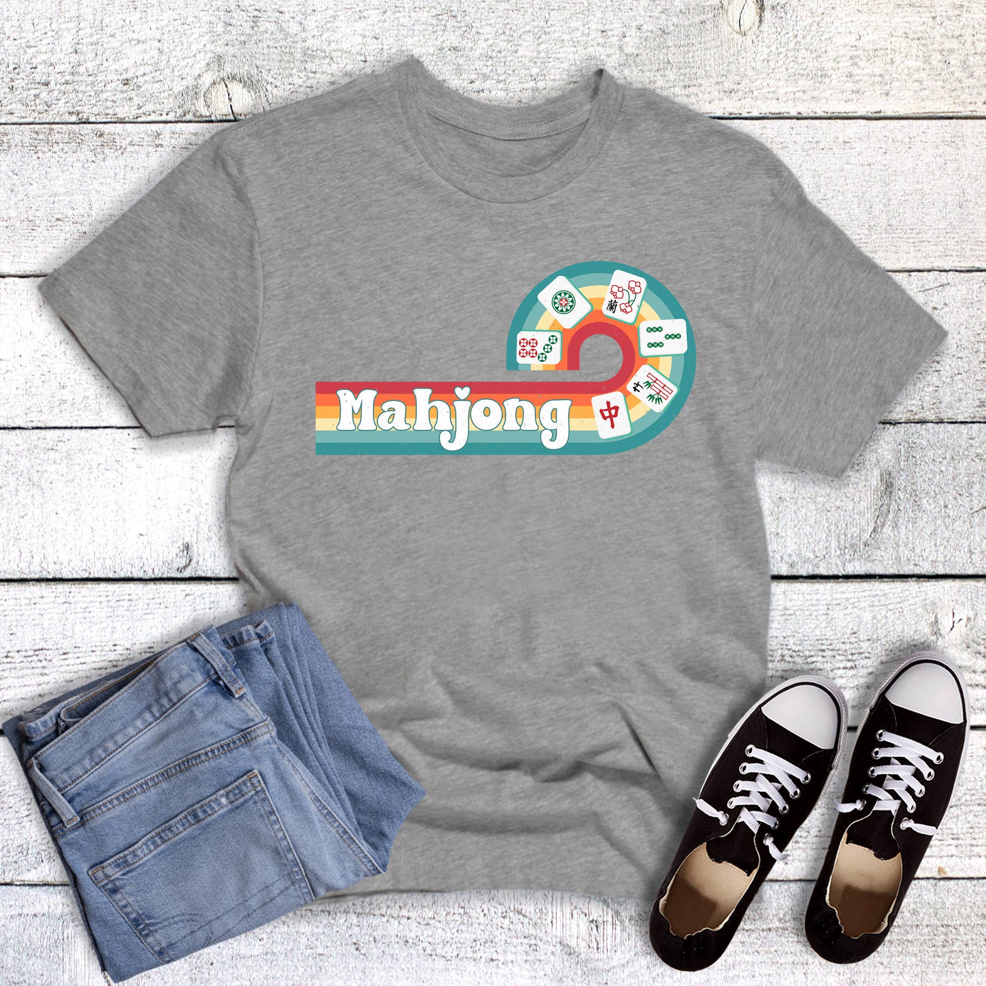 Mahjong Retro Wave Graphic - Adult & Kids T-Shirts, Sweatshirts & Hoodies apparel design preview 1