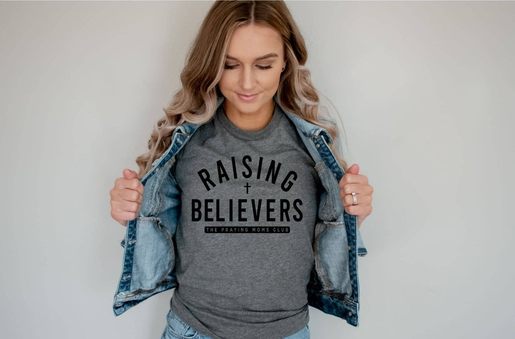 Raising Believers Grey Bella Faith Based Mom Graphic - Adult & Kids T-Shirts, Sweatshirts & Hoodies apparel design preview 1