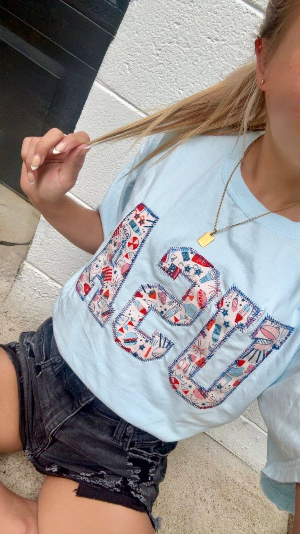 Light Blue USA Patriotic 4th of July Short Sleeve - Adult & Kids T-Shirts, Sweatshirts & Hoodies apparel design preview 1