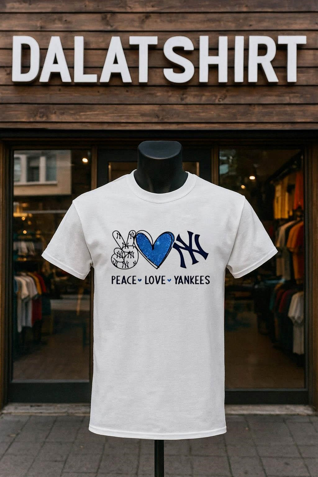 Peace Love Yankees New York Baseball Hand Heart - Adult & Kids T-Shirts, Sweatshirts & Hoodies apparel design preview 1