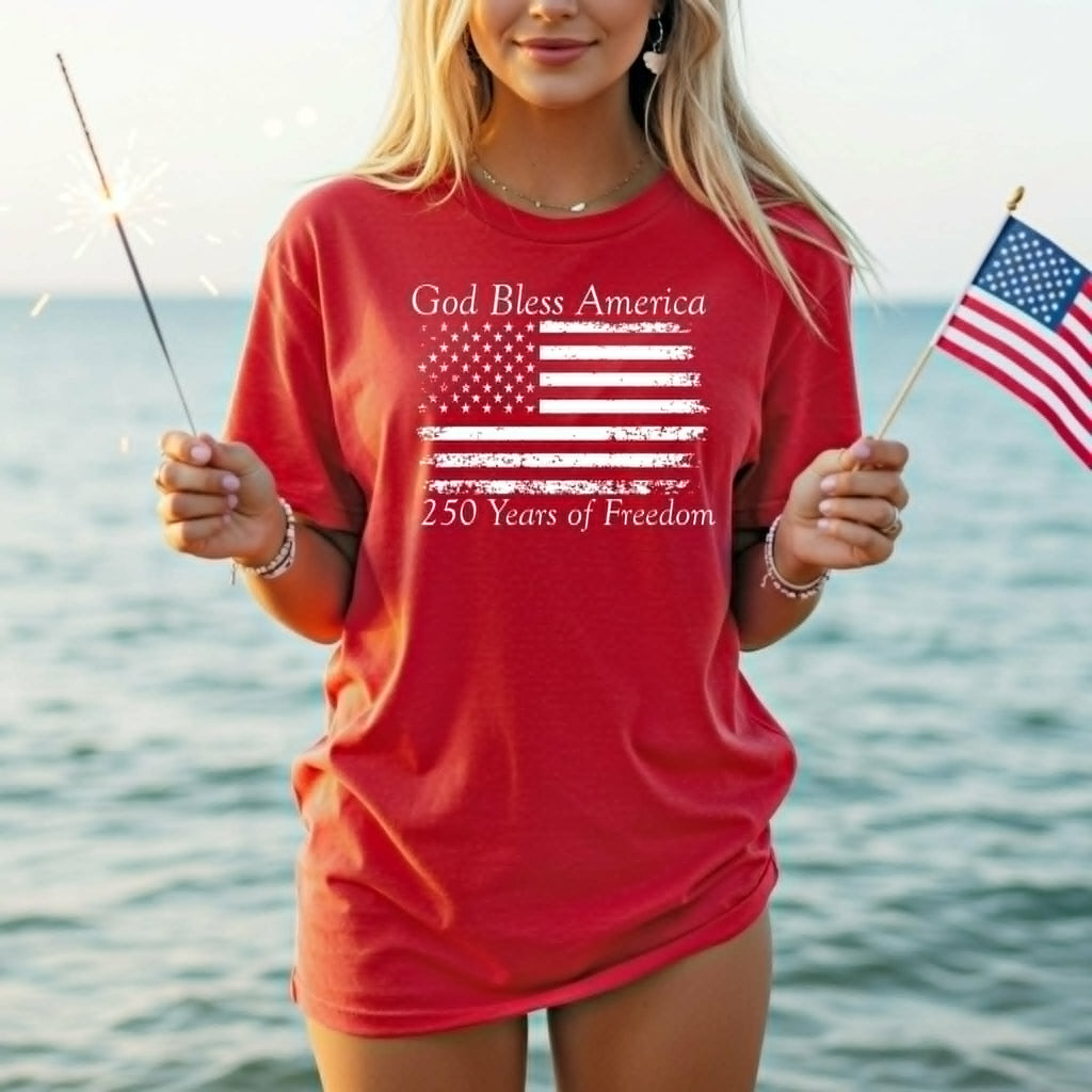 God Bless America Red 250th Celebration Faith Graphic - Adult & Kids T-Shirts, Sweatshirts & Hoodies apparel design preview 1