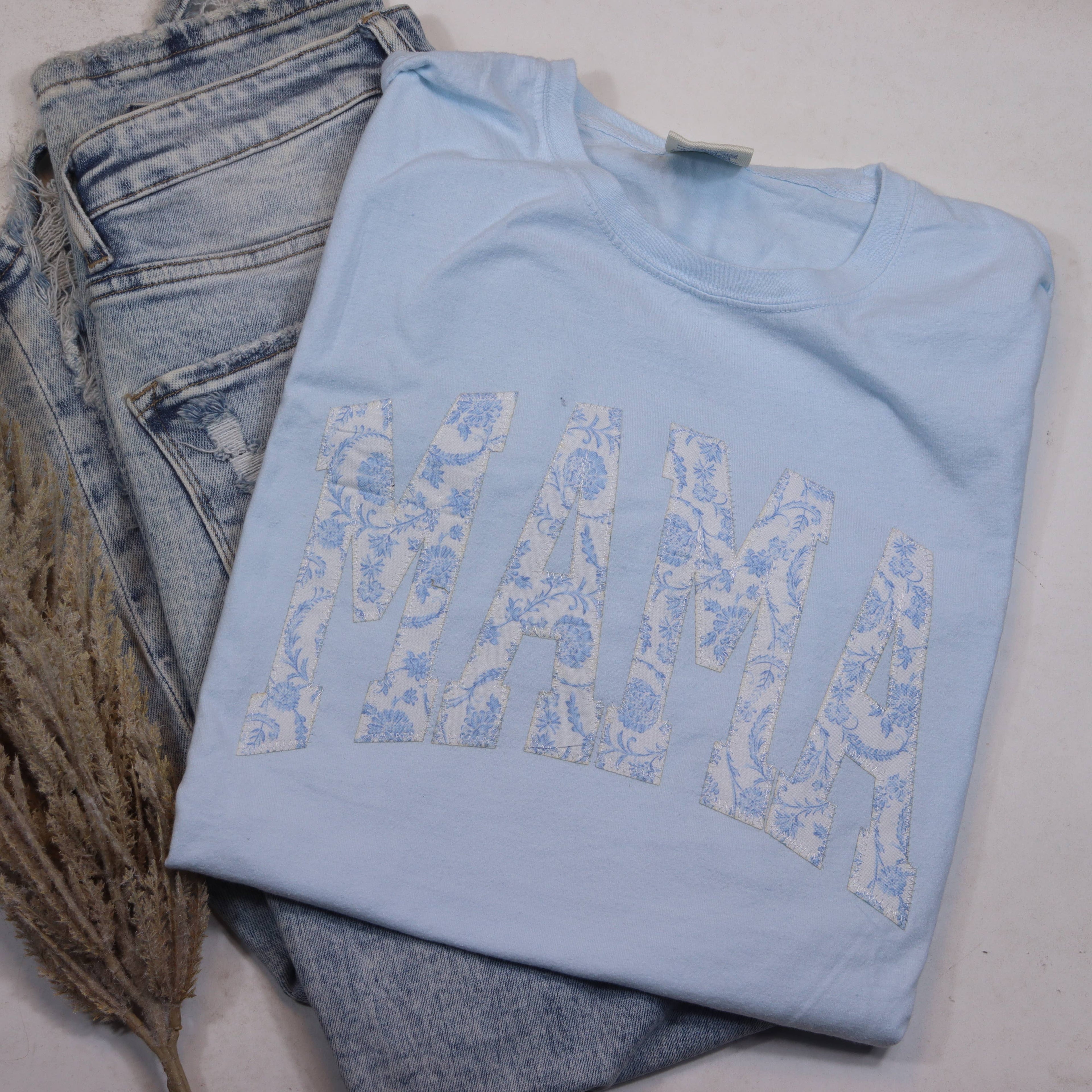 Light Blue Floral Mama Mother's Day Short Sleeve - Adult & Kids T-Shirts, Sweatshirts & Hoodies apparel design preview 1