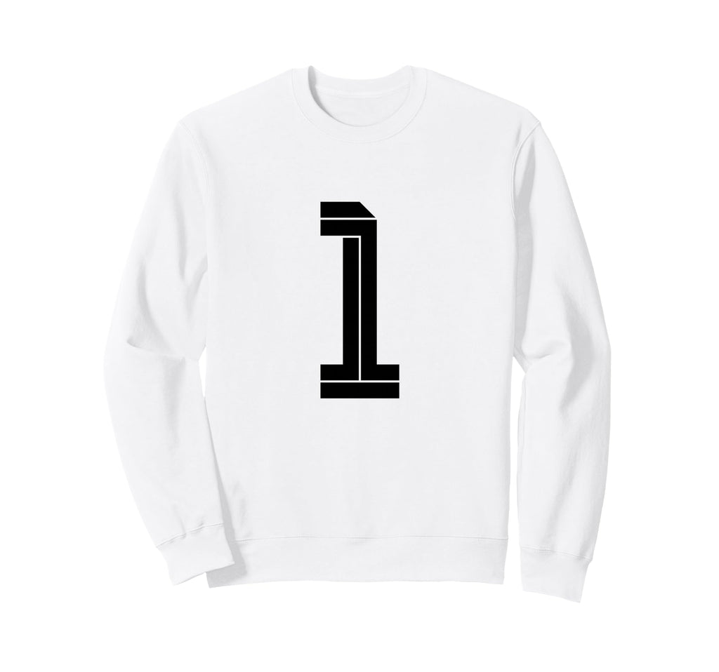 One White Number 1 Sports Fan Sweatshirt - Casual Everyday Wear Men Women - T-Shirt, Sweatshirt, Hoodie
