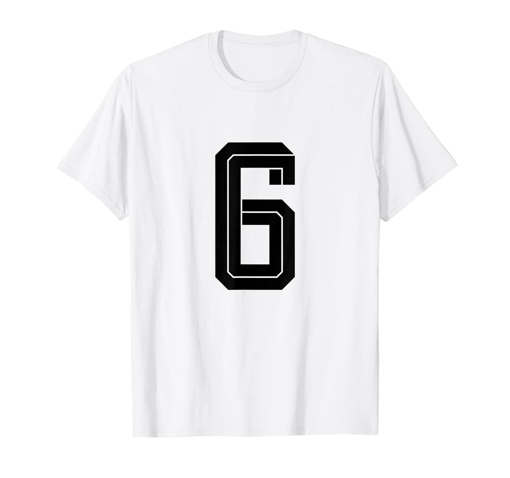 6 White Number 6 Sports Fan Soccer T-Shirt - Novelty Apparel Unisex - T-Shirt, Sweatshirt, Hoodie