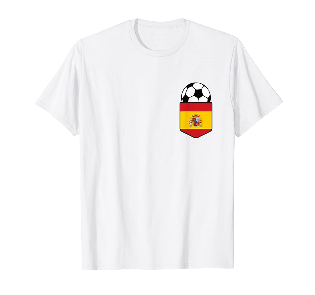 Soccer Ball Spain Flag Pocket Logo T-Shirt - Minimalist Print Unisex - T-Shirt, Sweatshirt, Hoodie