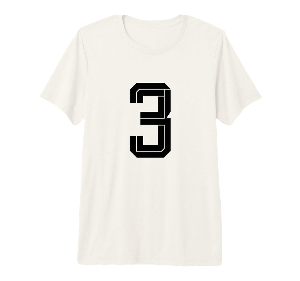 3 White Number 3 Sports Fan Soccer Tri T-Shirt - Novelty Apparel Unisex - T-Shirt, Sweatshirt, Hoodie