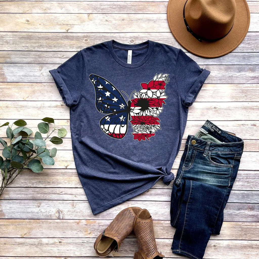 USA Floral Butterfly - Adult & Kids T-Shirts, Sweatshirts & Hoodies apparel design preview 1