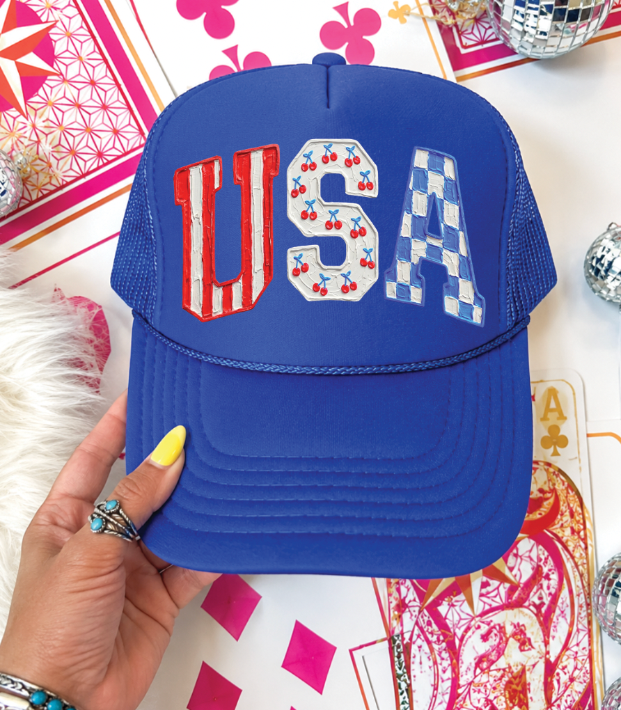 USA Cherries Foam Otto Royal Blue Trucker Hat - Adult & Kids T-Shirts, Sweatshirts & Hoodies apparel design preview 1