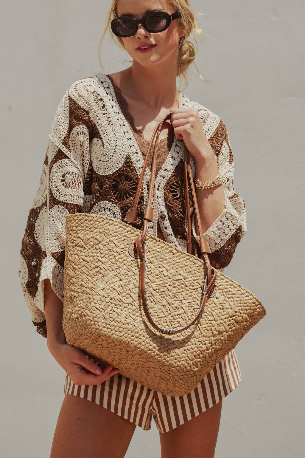 Woven Straw Market Tote Bag with Leather Straps - Adult & Kids T-Shirts, Sweatshirts & Hoodies apparel design preview 1