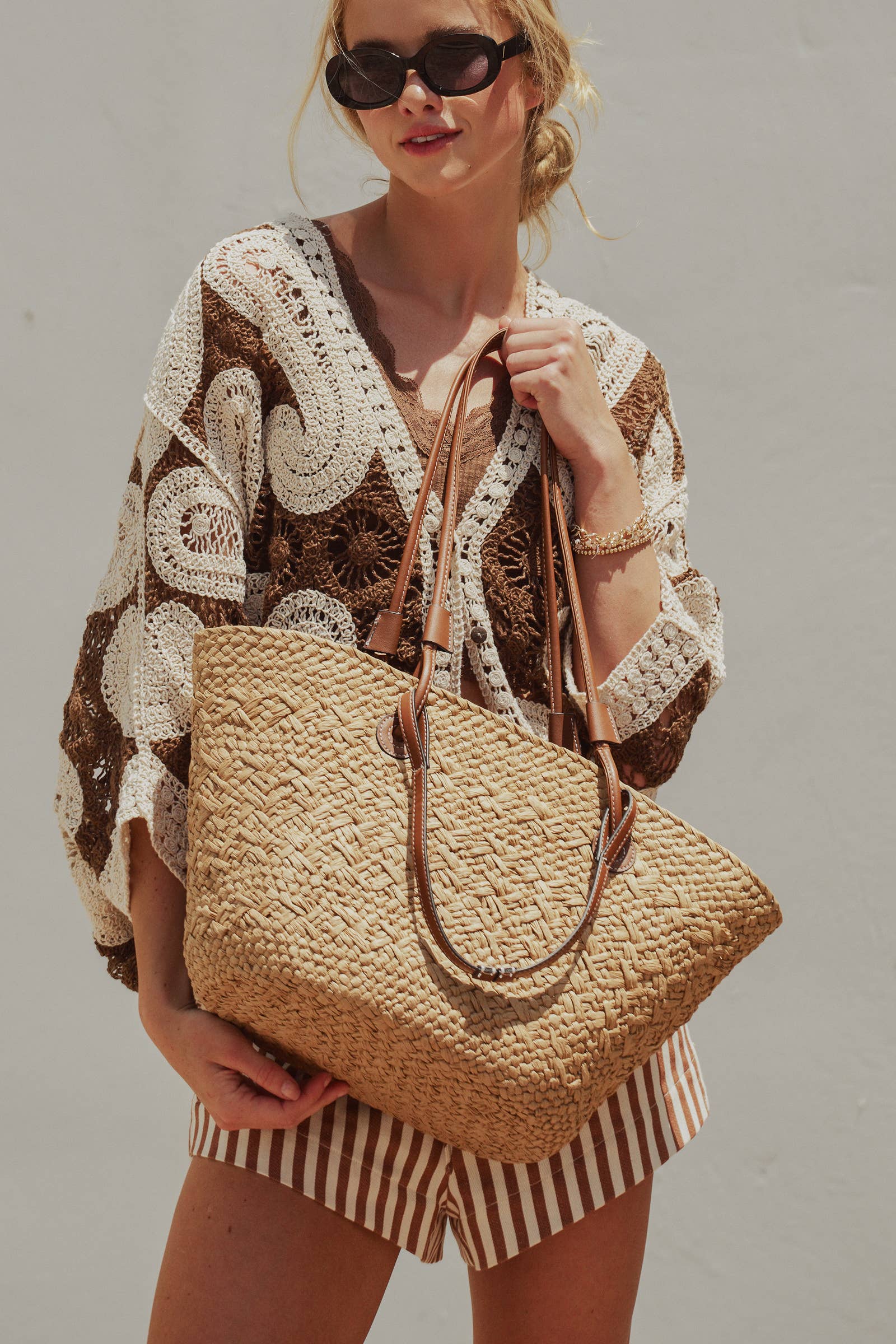 Woven Straw Market Tote Bag with Leather Straps - Adult & Kids T-Shirts, Sweatshirts & Hoodies apparel design preview 1