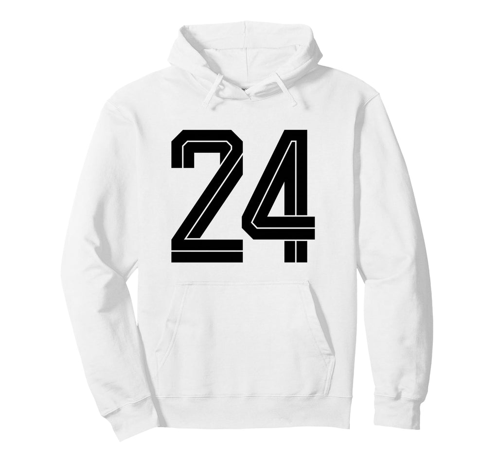 24 White Number 24 Sports Fan Soccer Hoodie - Unique Graphic for Adults - T-Shirt, Sweatshirt, Hoodie