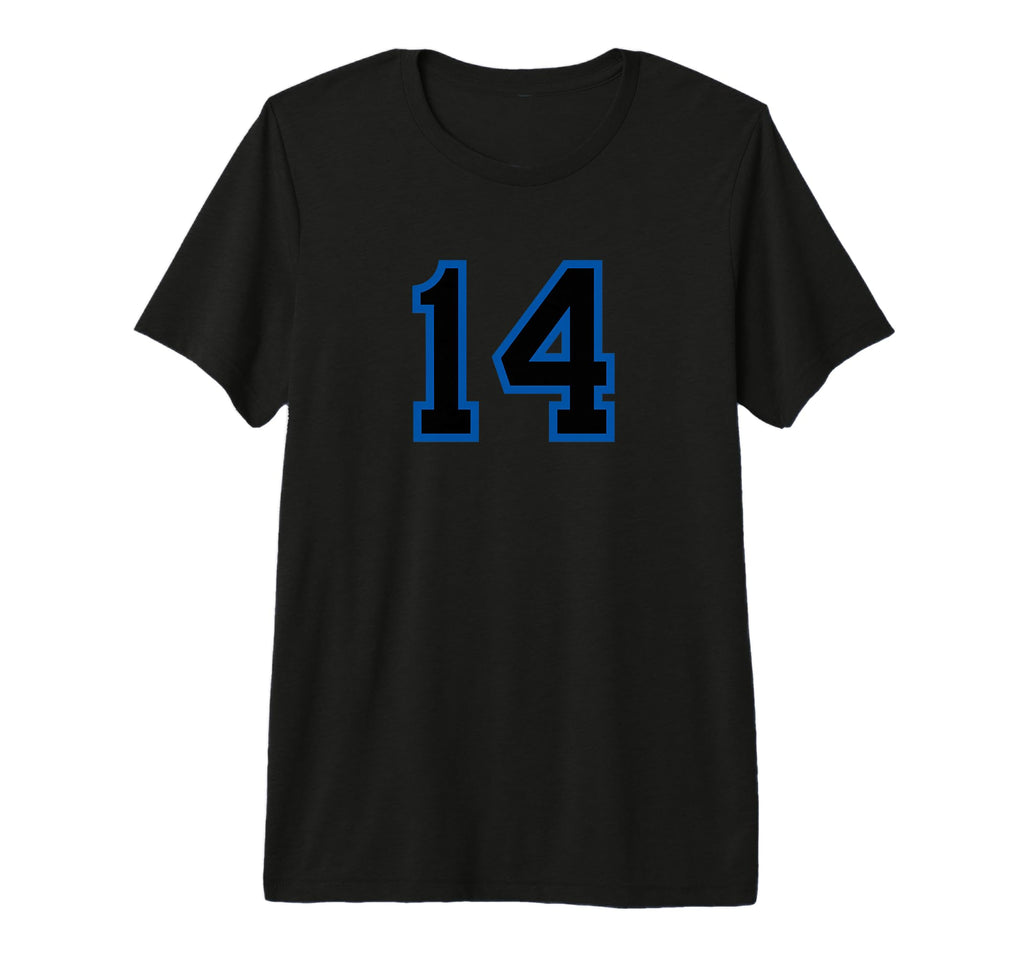 Blue Black Sport Team Number 14 Tri T-Shirt - Minimalist Print for Adults - T-Shirt, Sweatshirt, Hoodie
