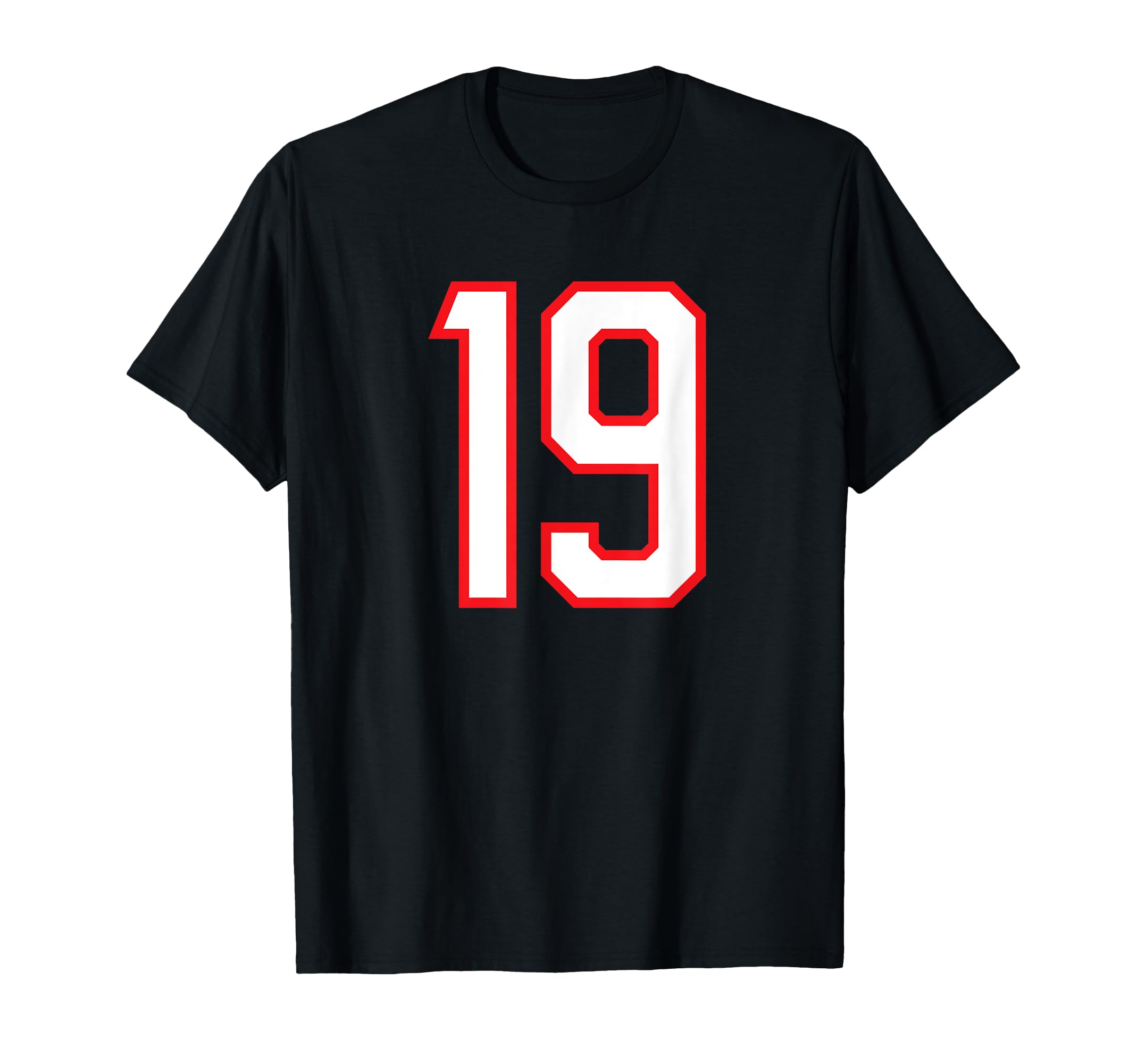 Number 19 White Red Sports Team T-Shirt - Fun Novelty Design for Adults - T-Shirt, Sweatshirt, Hoodie