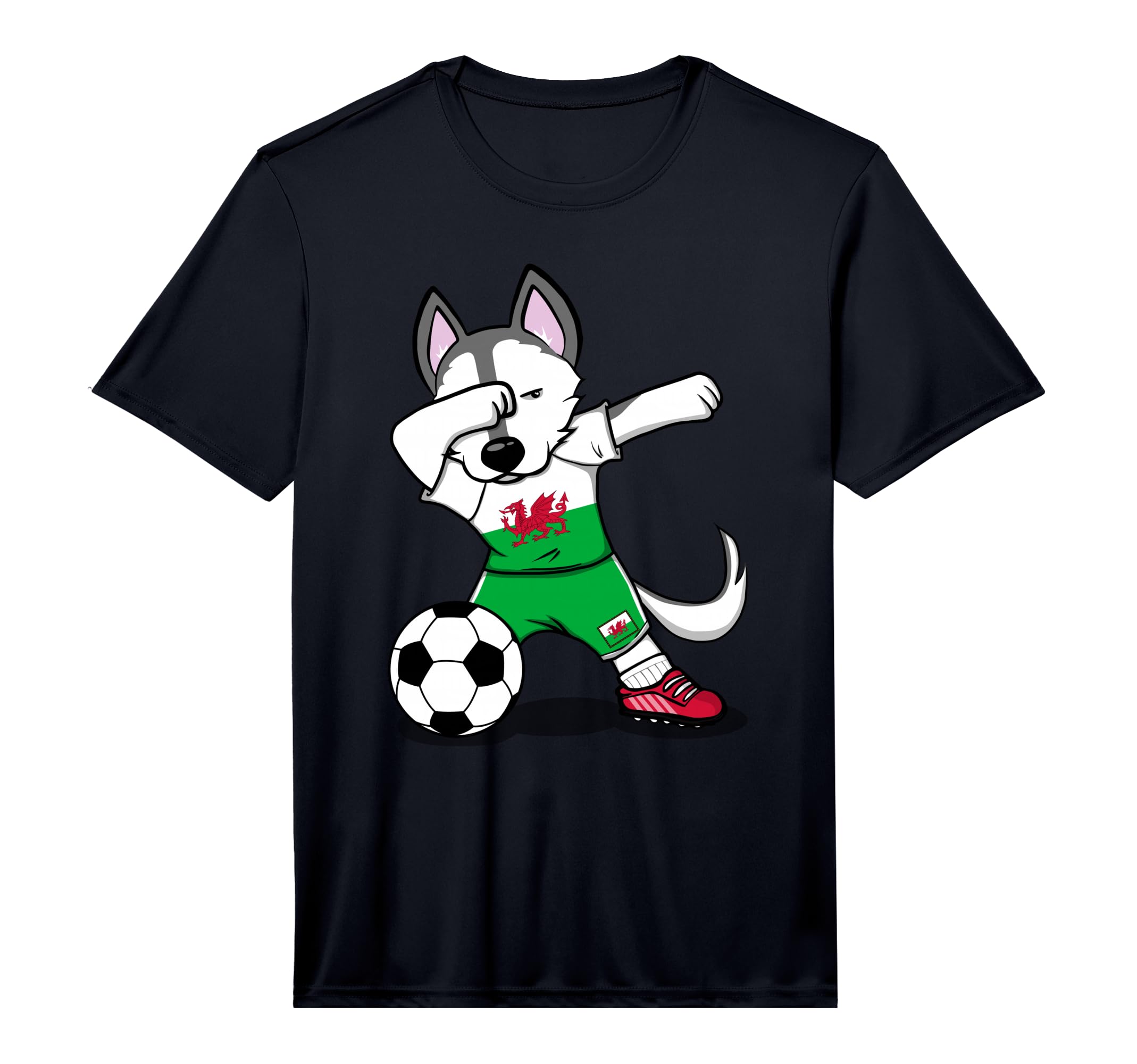 Funny Dabbing Husky Dog Wales Football T-Shirt - Novelty Apparel Unisex - T-Shirt, Sweatshirt, Hoodie