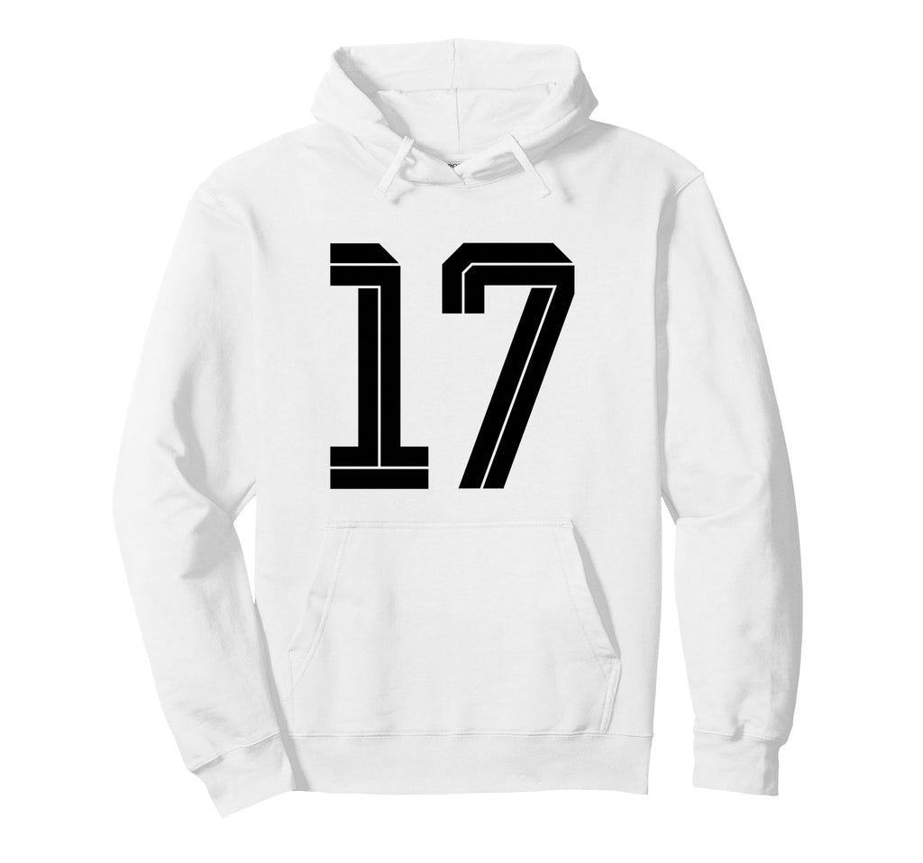 17 White Number 17 Sports Fan Soccer Hoodie - Trendy Graphic for Adults - T-Shirt, Sweatshirt, Hoodie