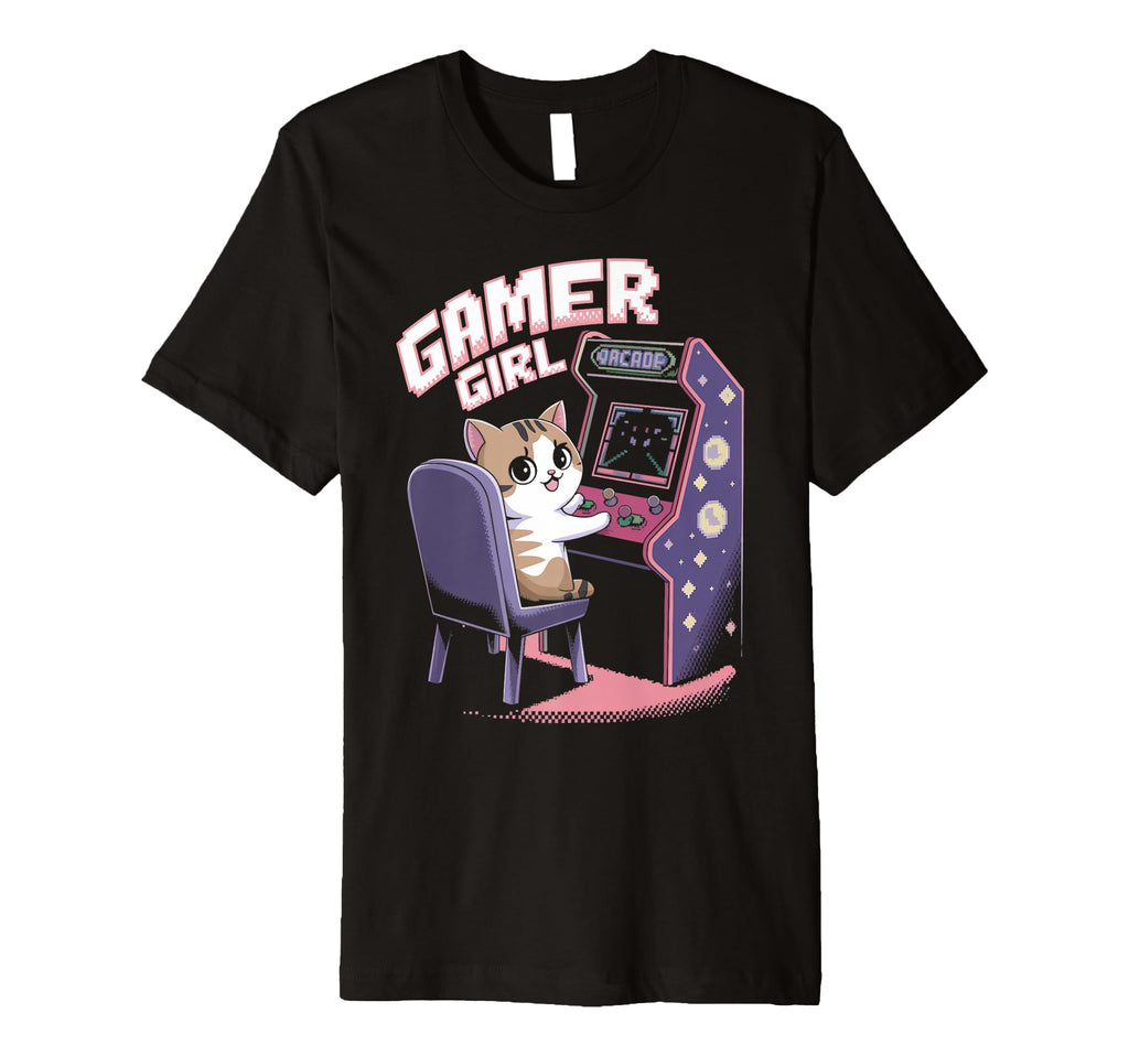 Gamer Cat Kitten Arcade Gamer Gaming Video T-Shirt - Unique Graphic Unisex - T-Shirt, Sweatshirt, Hoodie